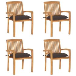 Chaises de jardin empilables avec coussins lot de 4 Teck solide