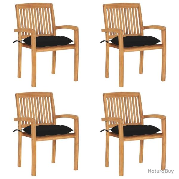 Chaises de jardin empilables avec coussins lot de 4 Teck solide