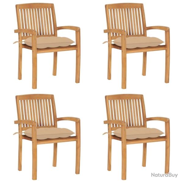 Chaises de jardin empilables avec coussins lot de 4 Teck solide