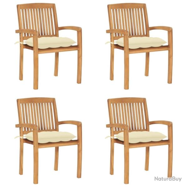 Chaises de jardin empilables avec coussins lot de 4 Teck solide