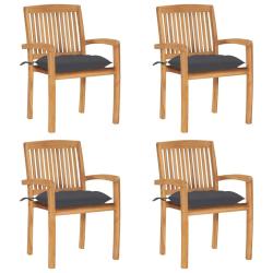 Chaises de jardin empilables avec coussins lot de 4 Teck solide