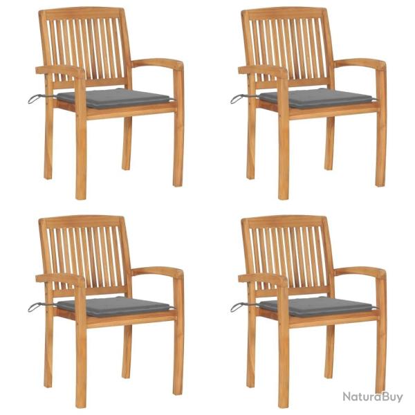 Chaises de jardin empilables avec coussins lot de 4 Teck solide