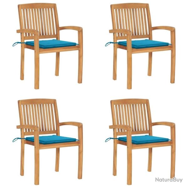 Chaises de jardin empilables avec coussins lot de 4 Teck solide
