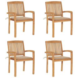 Chaises de jardin empilables avec coussins lot de 4 Teck solide