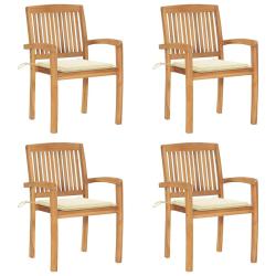 Chaises de jardin empilables avec coussins lot de 4 Teck solide