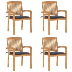 Chaises de jardin empilables avec coussins lot de 4 Teck solide