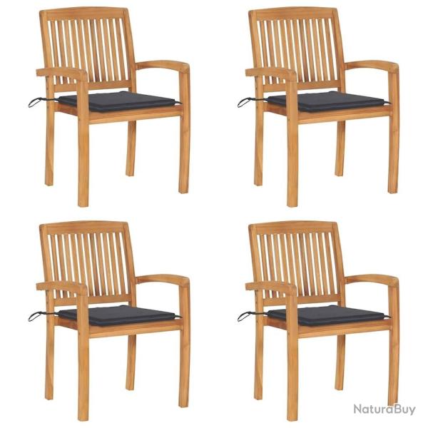 Chaises de jardin empilables avec coussins lot de 4 Teck solide