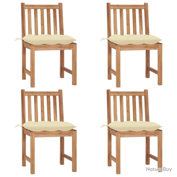Chaises de jardin lot de 4 avec coussins Bois de teck massif