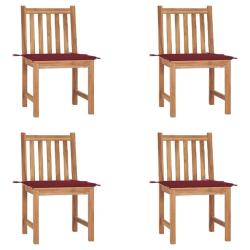 Chaises de jardin lot de 4 avec coussins Bois de teck massif