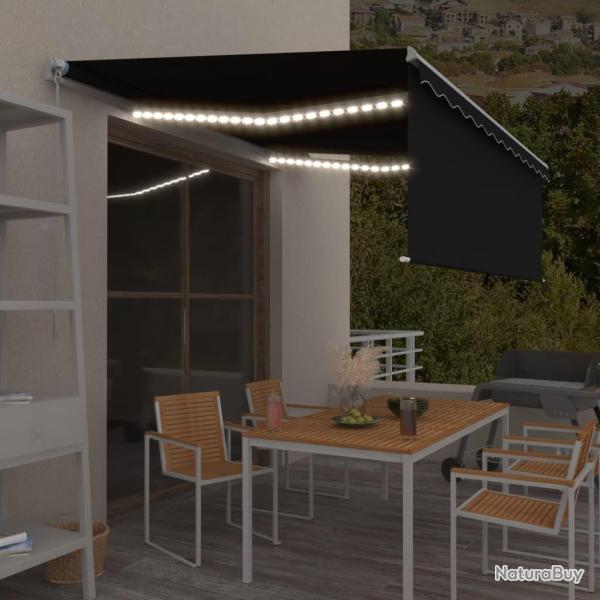 Auvent manuel r�tractable avec store et LED 4x3 m Anthracite