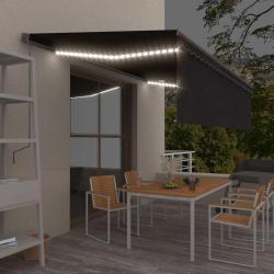 Auvent r&eacute;tractable manuel avec store et LED 5x3 m Anthracite