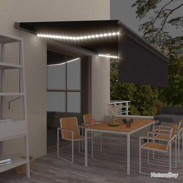 Auvent r�tractable manuel avec store et LED 5x3 m Anthracite