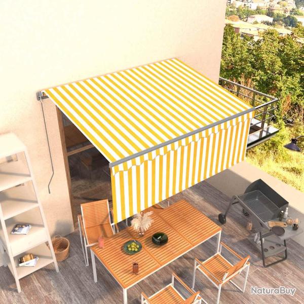 Auvent r�tractable manuel avec store 3,5x2,5 m Jaune et blanc