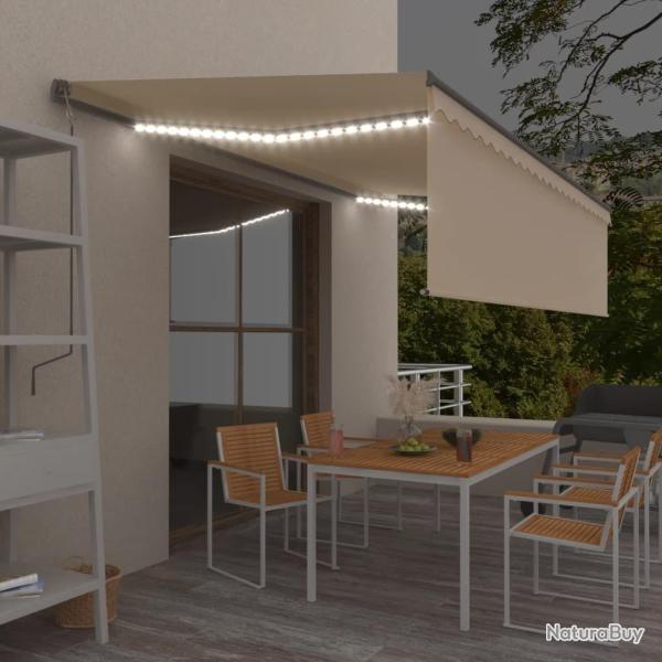 Auvent r�tractable manuel avec store et LED 5x3 m Cr�me