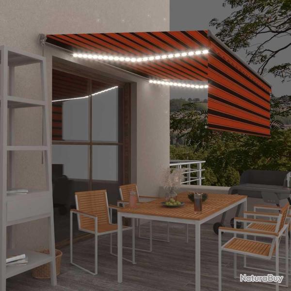 Auvent manuel r�tractable et store LED 4,5x3 m Orange et marron