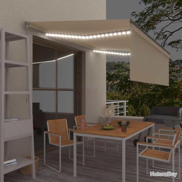 Auvent manuel r�tractable avec store et LED 4x3m Cr�me