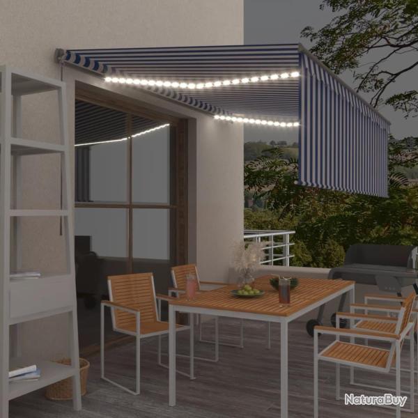 Auvent manuel r�tractable avec store et LED 4x3 m Bleu et blanc