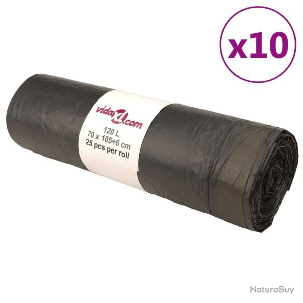 Sacs poubelles avec cordons 250 pcs noir 120 L