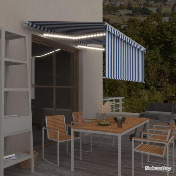 Auvent manuel r�tractable et store et LED 3x2,5 m Bleu et blanc