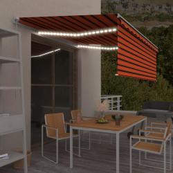 Auvent manuel r&eacute;tractable avec store LED 4x3 m Orange et marron