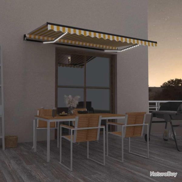 Auvent manuel r�tractable avec LED 450x300 cm Jaune et blanc