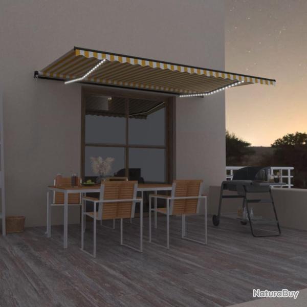 Auvent manuel r�tractable avec LED 500x300 cm Jaune et blanc