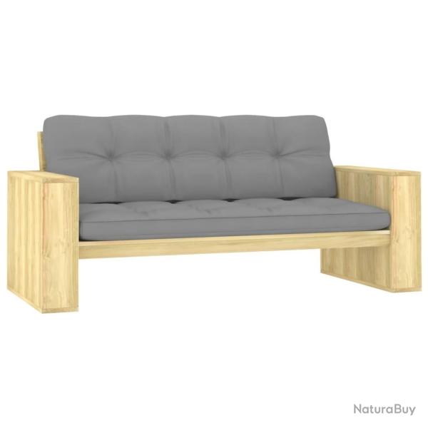 Banc de jardin avec coussins gris 179 cm Pin impr�gn�