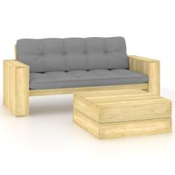 Salon de jardin 2 pcs avec coussins bois de pin impr&eacute;gn&eacute;