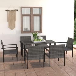 Ensemble &agrave; manger de jardin 7 pcs R&eacute;sine tress&eacute;e Gris