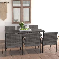 Ensemble &agrave; manger de jardin 7 pcs R&eacute;sine tress&eacute;e Gris