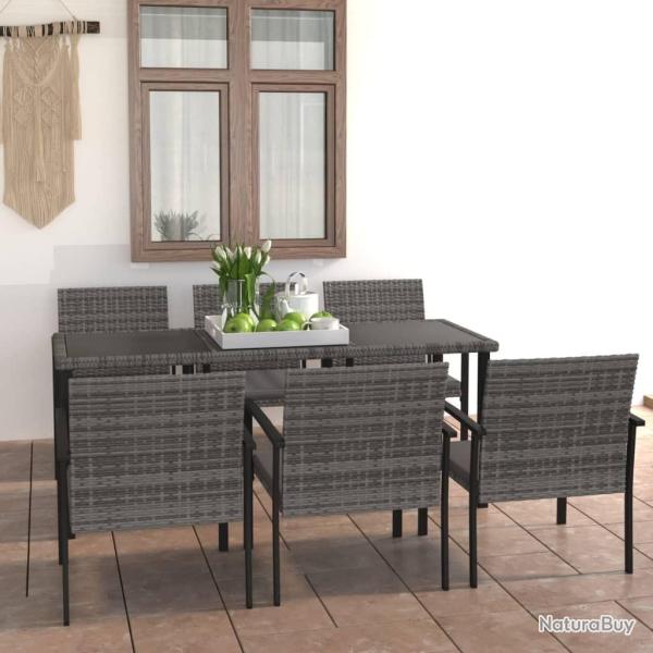Ensemble � manger de jardin 7 pcs R�sine tress�e Gris