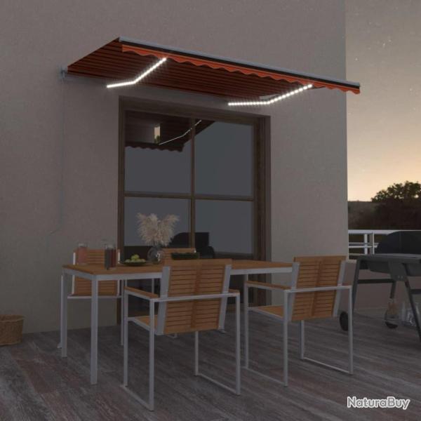 Auvent manuel r�tractable avec LED 350x250 cm Orange et marron