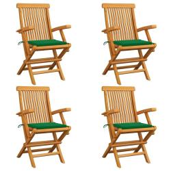 Chaises de jardin et coussins vert lot de 4 Bois de teck massif