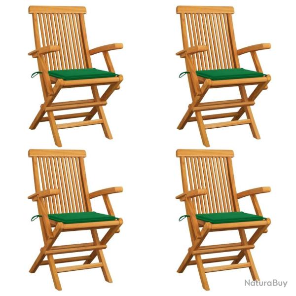 Chaises de jardin et coussins vert lot de 4 Bois de teck massif
