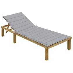 Chaise longue avec coussin gris Bois de pin impr&eacute;gn&eacute;