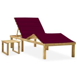 Chaise longue de jardin avec table et coussin Pin impr&eacute;gn&eacute;