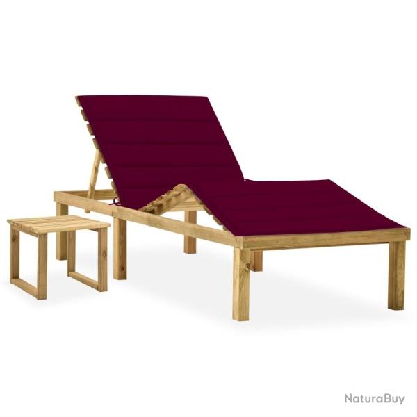 Chaise longue de jardin avec table et coussin Pin impr�gn�