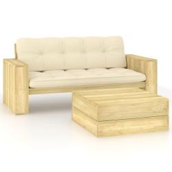 Salon de jardin 2 pcs avec coussins bois de pin impr&eacute;gn&eacute;