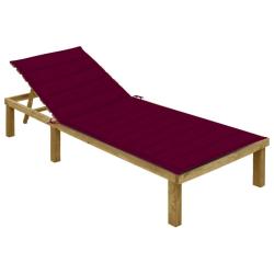 Chaise longue avec coussin bordeaux Bois de pin impr&eacute;gn&eacute;