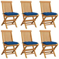 Chaises de jardin et coussins bleu lot de 6 Bois de teck massif