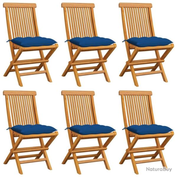 Chaises de jardin et coussins bleu lot de 6 Bois de teck massif