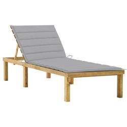 Chaise longue avec coussin gris Bois de pin impr&eacute;gn&eacute;