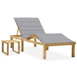 Chaise longue de jardin avec table et coussin Pin impr&eacute;gn&eacute;