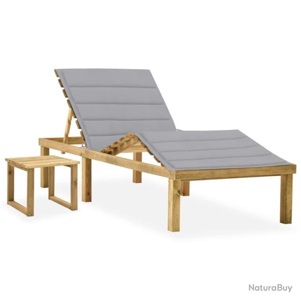 Chaise longue de jardin avec table et coussin Pin impr�gn�