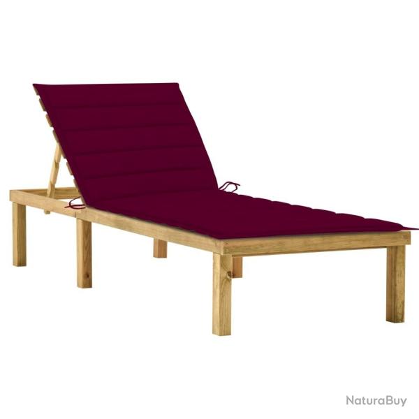 Chaise longue avec coussin bordeaux Bois de pin impr�gn�