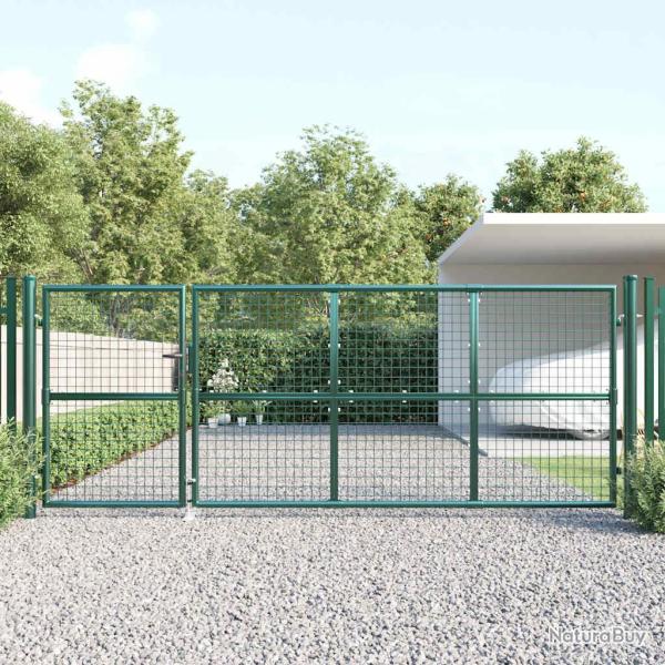 Portail de jardin grillag� vert 350 x 125 cm en acier galvanis�