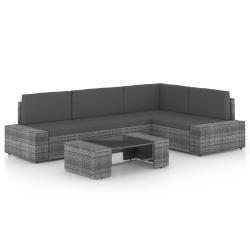 Salon de jardin 5 pcs avec coussins Gris R&eacute;sine tress&eacute;e