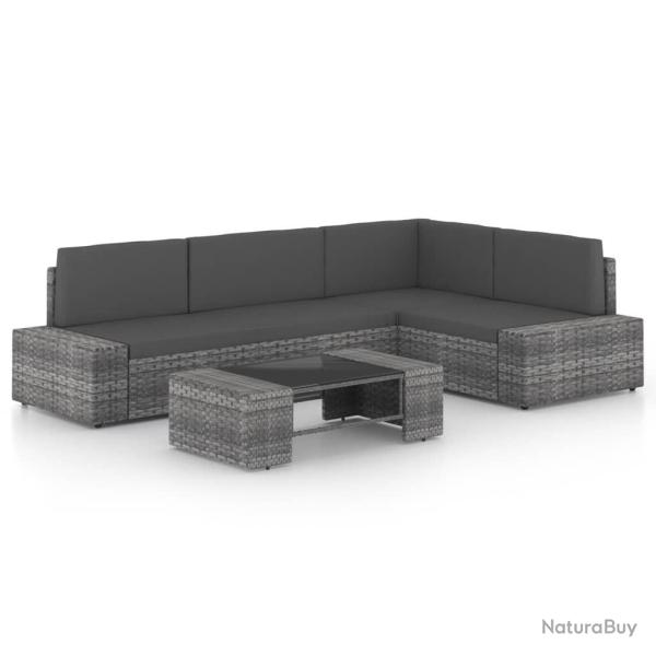 Salon de jardin 5 pcs avec coussins Gris R�sine tress�e