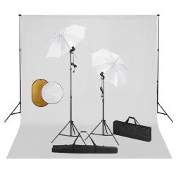 Kit de studio photo avec lampes toile de fond et r&eacute;flecteur
