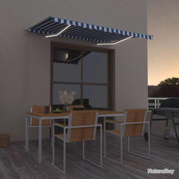 Auvent manuel r�tractable avec LED 300x250 cm Bleu et blanc